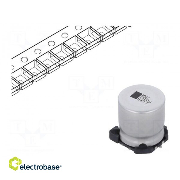 Capacitor: electrolytic | SMD | 1mF | 25VDC | 16x16x16mm | ±20% | 5000h