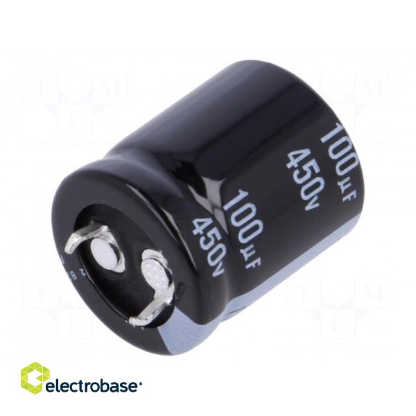 Capacitor: electrolytic | SNAP-IN | 100uF | 450VDC | Ø22x25mm | ±20% фото 2