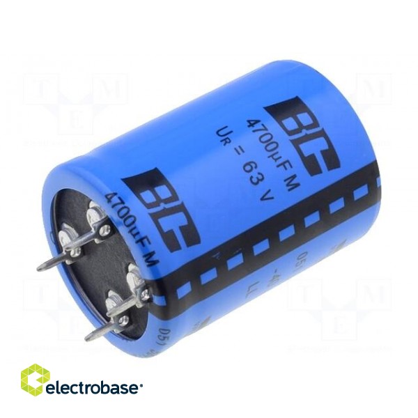 Capacitor: electrolytic | SNAP-IN | 4700uF | 63VDC | Ø30x40mm | ±20%