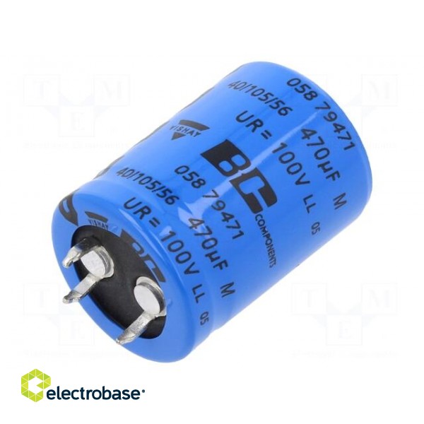 Capacitor: electrolytic | SNAP-IN | 470uF | 100VDC | Ø22x30mm | ±20%
