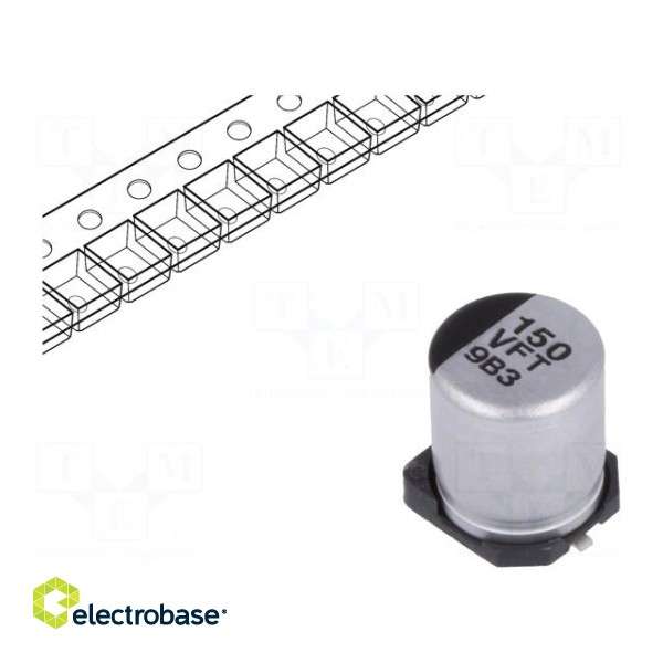 Capacitor: electrolytic | low ESR | SMD | 150uF | 35VDC | Ø6.3x7.7mm