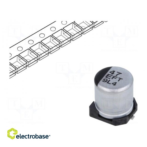 Capacitor: electrolytic | low ESR | SMD | 47uF | 25VDC | Ø5x5.8mm | ±20%