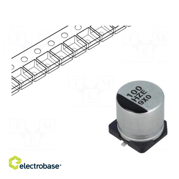 Capacitor: hybrid | 100uF | 50VDC | ESR: 28mΩ | ZE | SMD | ±20% | -55÷125°C