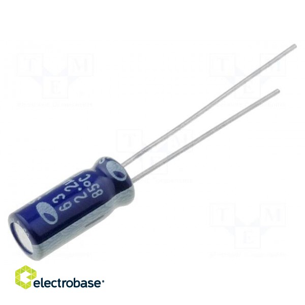 Capacitor: electrolytic | THT | 2.2uF | 63VDC | Ø5x11mm | Pitch: 2mm