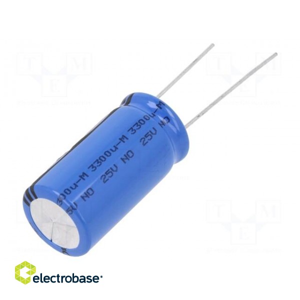 Capacitor: electrolytic | THT | 3.3mF | 25VDC | Ø16x31mm | Pitch: 7.5mm