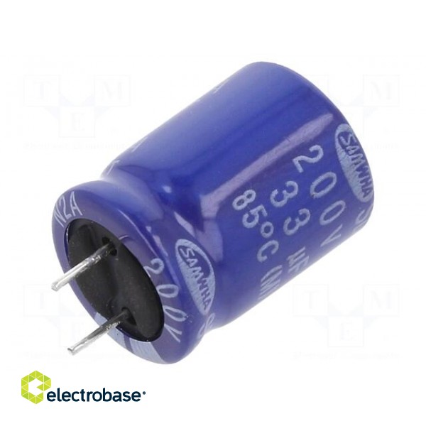 Capacitor: electrolytic | THT | 33uF | 200VDC | Ø12.5x16mm | ±20% | 2000h