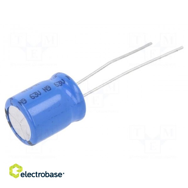 Capacitor: electrolytic | THT | 47uF | 63VDC | Ø10x12mm | Pitch: 5mm