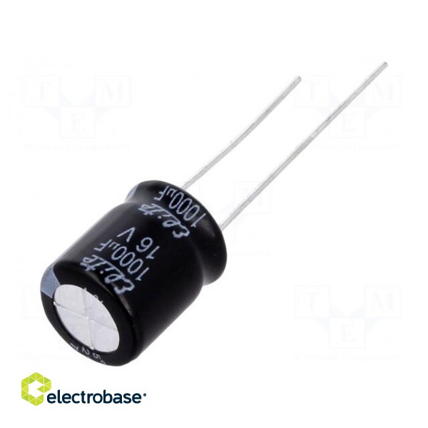 Capacitor: electrolytic | THT | 1000uF | 16VDC | Ø10x12mm | Pitch: 5mm