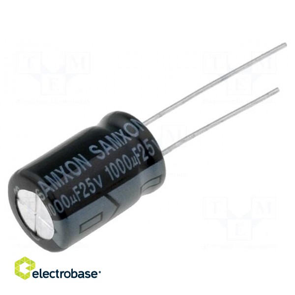 Capacitor: electrolytic | THT | 1000uF | 25VDC | Ø10x16mm | Pitch: 5mm