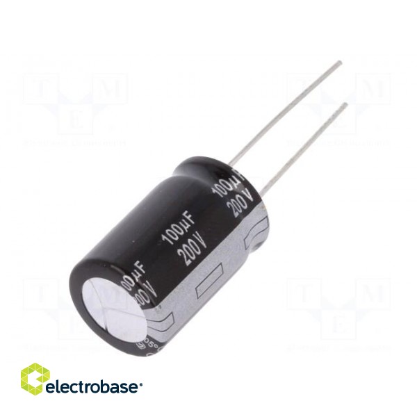 Capacitor: electrolytic | THT | 100uF | 200VDC | Ø16x25mm | Pitch: 7.5mm