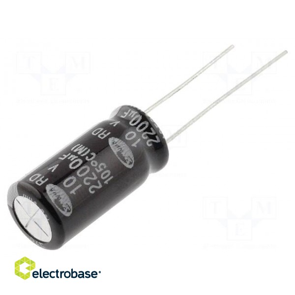 Capacitor: electrolytic | THT | 2200uF | 10VDC | Ø10x20mm | Pitch: 5mm