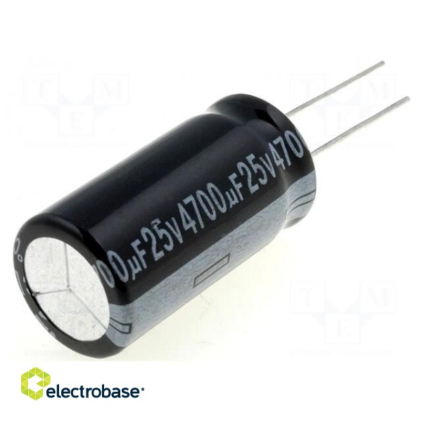 Capacitor: electrolytic | THT | 4700uF | 25VDC | Ø16x30mm | Pitch: 7.5mm
