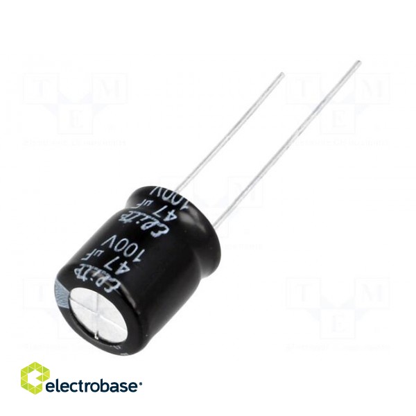 Capacitor: electrolytic | THT | 47uF | 100VDC | Ø10x12.5mm | Pitch: 5mm