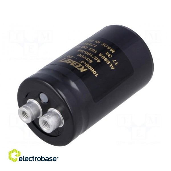 Capacitor: electrolytic | 10mF | 63VDC | Ø36x62mm | Pitch: 12.8mm | ±20% image 1