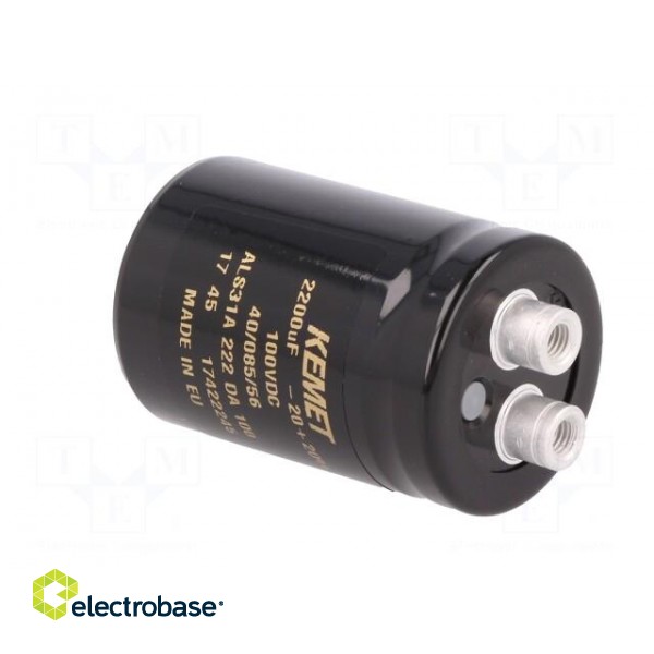 Capacitor: electrolytic | 2200uF | 100VDC | Leads: screw | ESR: 69mΩ paveikslėlis 4