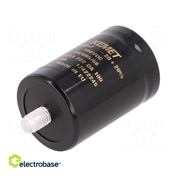 Capacitor: electrolytic | 2200uF | 100VDC | Leads: screw | ESR: 69mΩ фото 1