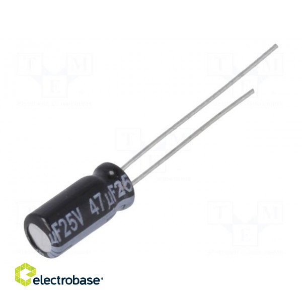 Capacitor: electrolytic | low impedance | THT | 47uF | 25VDC | Ø5x11mm