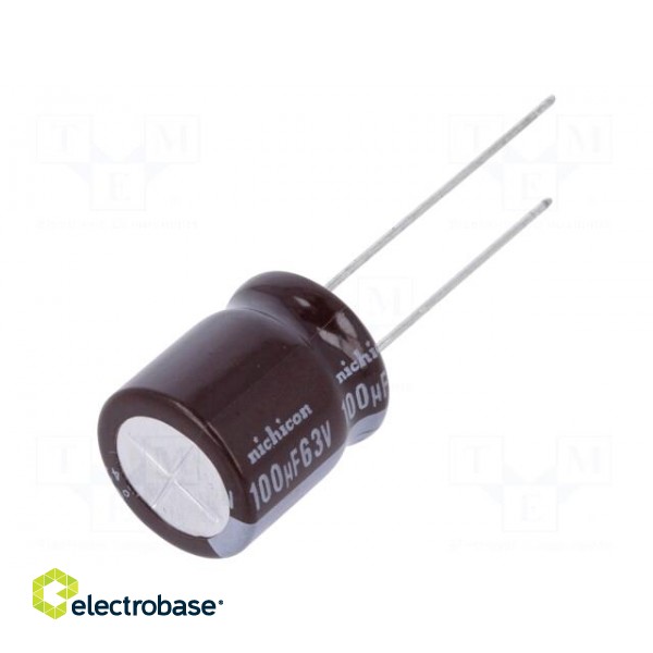 Capacitor: electrolytic | low ESR | THT | 100uF | 63VDC | Ø12.5x15mm