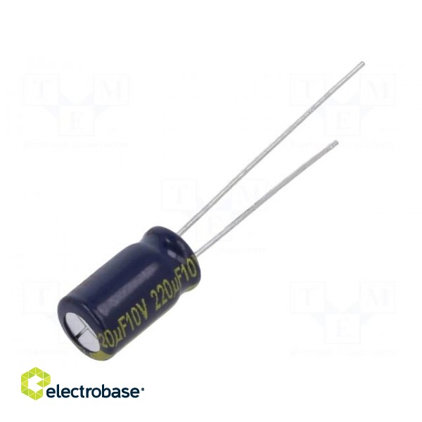 Capacitor: electrolytic | low ESR | THT | 220uF | 10VDC | Ø6.3x11.2mm