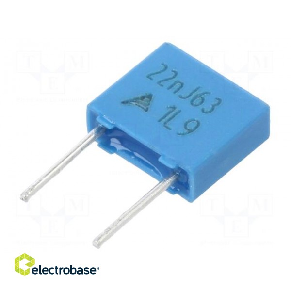 Capacitor: polyester | 22nF | 40VAC | 63VDC | Pitch: 5mm | ±5% | -55÷125°C