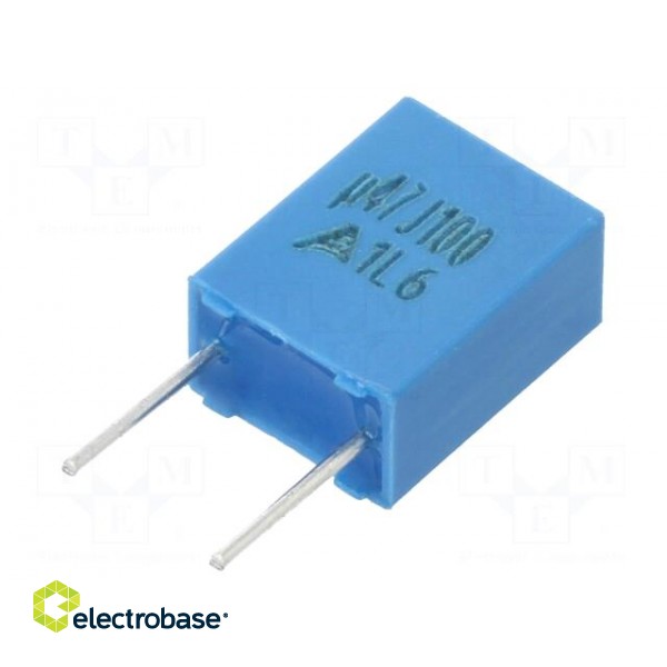 Capacitor: polyester | 0.47uF | 63VAC | 100VDC | 5mm | ±5% | -55÷125°C
