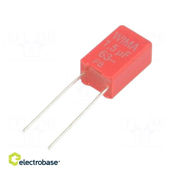 Capacitor: polyester | 1.5uF | 40VAC | 63VDC | 5mm | ±5% | 5.5x11.5x7.2mm