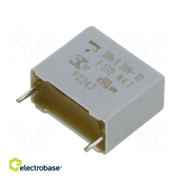 Capacitor: polyester | 100nF | 310VAC | 630VDC | 15mm | ±10% | -40÷110°C