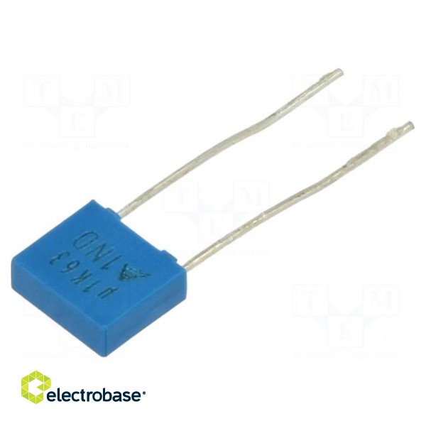 Capacitor: polyester | 100nF | 40VAC | 63VDC | 5mm | ±10% | 7.3x6.5x2.5mm