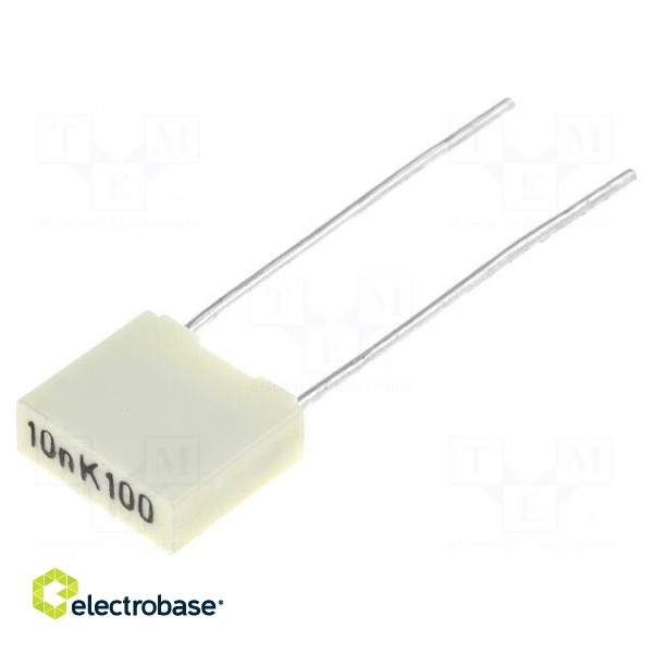 Capacitor: polyester | 10nF | 63VAC | 100VDC | 5mm | ±10% | 2.5x6.5x7.2mm