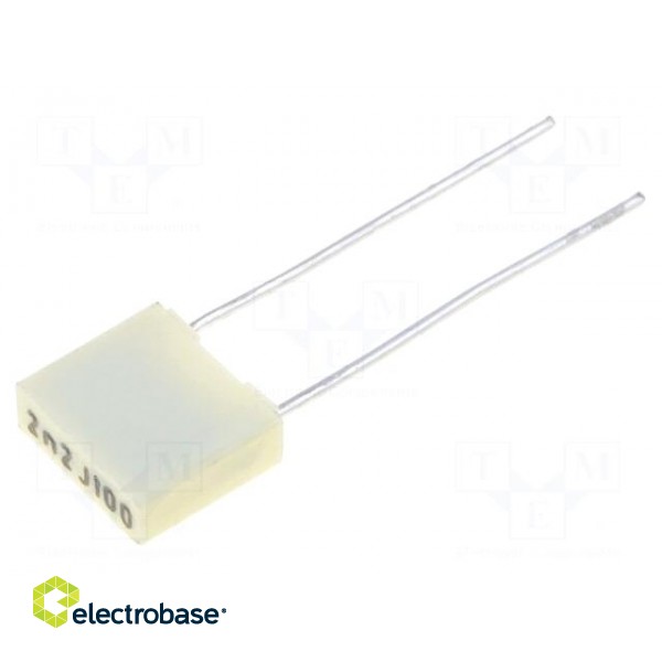Capacitor: polyester | 2.2nF | 63VAC | 100VDC | 5mm | ±5% | 7.2x2.5x6.5mm