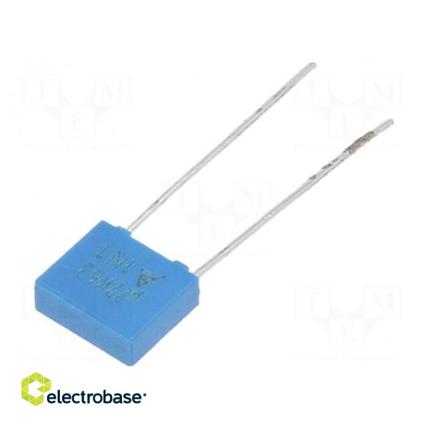Capacitor: polyester | 220nF | 40VAC | 63VDC | 5mm | ±10% | 7.3x6.5x2.5mm