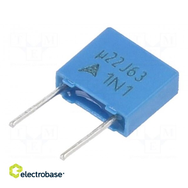 Capacitor: polyester | 220nF | 40VAC | 63VDC | 5mm | ±5% | 7.3x6.5x2.5mm