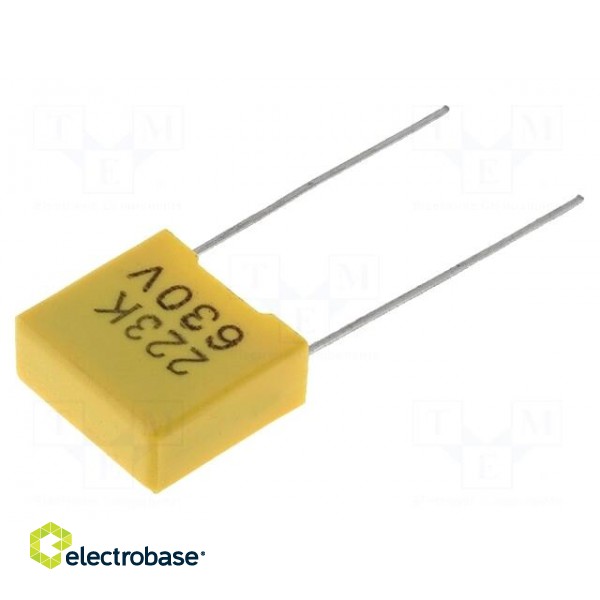 Capacitor: polyester | 22nF | 630VDC | Pitch: 10mm | ±10% | 13x6x12mm