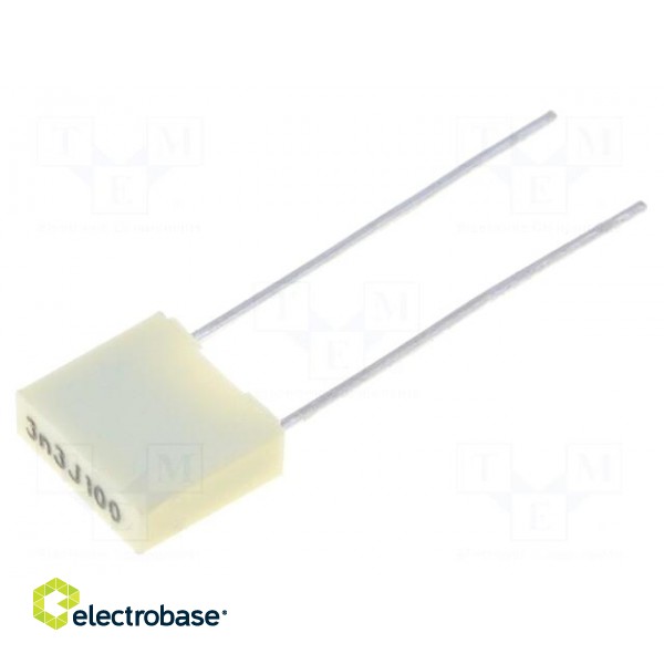 Capacitor: polyester | 3.3nF | 63VAC | 100VDC | 5mm | ±5% | 7.2x2.5x6.5mm