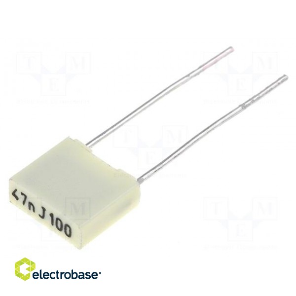 Capacitor: polyester | 47nF | 63VAC | 100VDC | 5mm | ±5% | 2.5x6.5x7.2mm