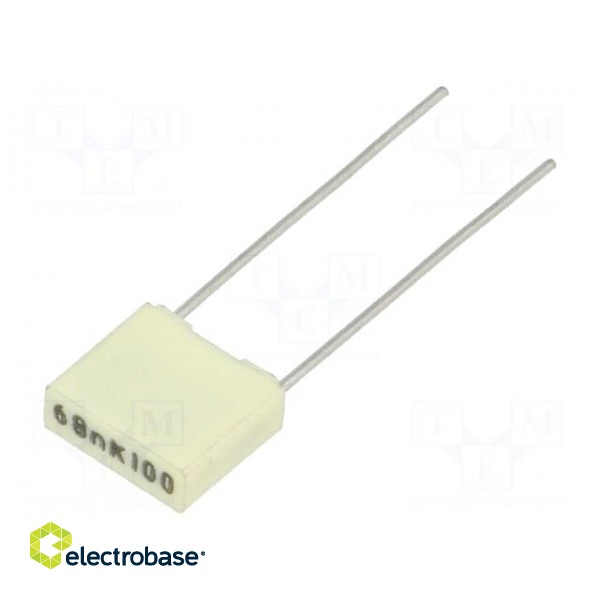 Capacitor: polyester | 68nF | 63VAC | 100VDC | 5mm | ±10% | 7.2x2.5x6.5mm