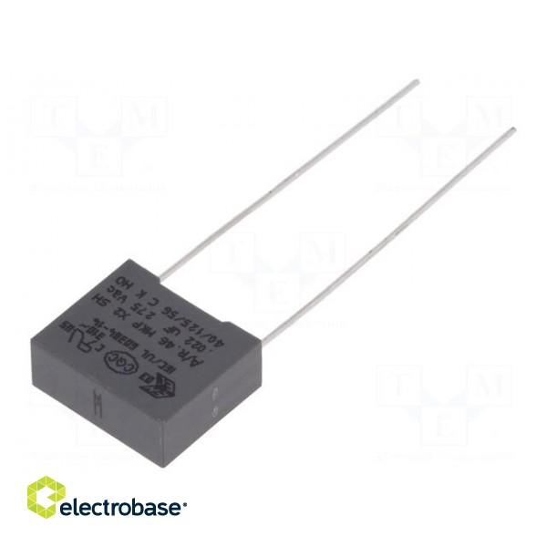 Capacitor: polypropylene | X2 | 22nF | 10mm | ±20% | 13x5x11mm | 275VAC