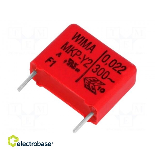 Capacitor: polypropylene | Y2 | 22nF | 6x12.5x18mm | THT | ±10% | 15mm