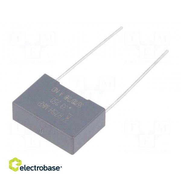 Capacitor: polypropylene | R75 | 330nF | 18x6x12mm | THT | ±5% | 15mm