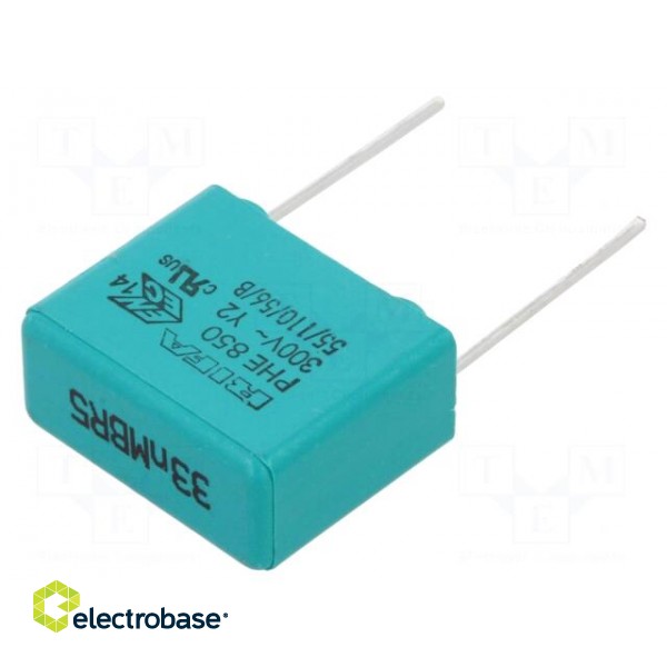 Capacitor: polypropylene | Y2 | 33nF | 8x15x18mm | THT | ±20% | 15mm