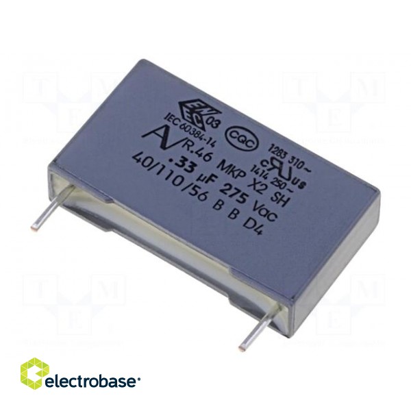 Capacitor: polypropylene | X2 | 330nF | 22.5mm | ±10% | 26.5x6x15mm