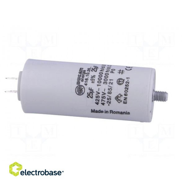 Capacitor: motors, run | 25uF | 425VAC | Ø40x92mm | -25÷85°C | ±5% image 7