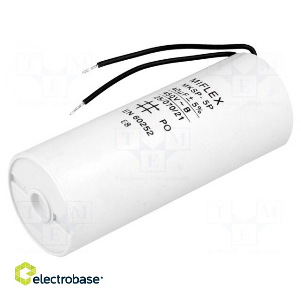 Capacitor: motors, run | 40uF | 450V | Ø45x114mm | -25÷70°C | ±10% | V: 7 paveikslėlis 1