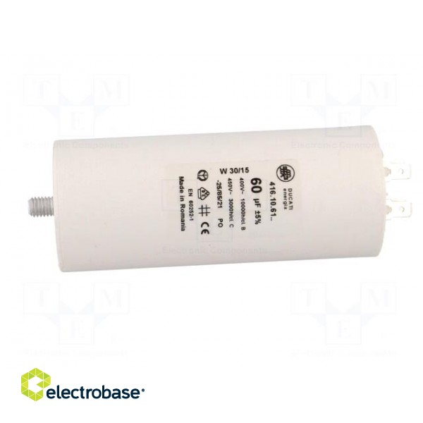 Capacitor: motors, run | 60uF | 400VAC | Ø50x117mm | -25÷85°C | ±5% paveikslėlis 3