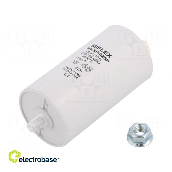 Capacitor: for discharge lamp | 45uF | 250VAC | ±10% | Ø45x95mm | V: 6 image 1