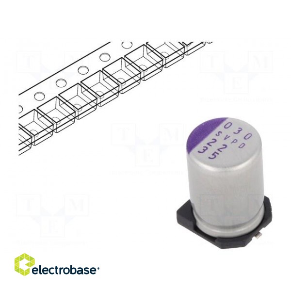 Capacitor: polymer | 22uF | 35VDC | SVPD | SMD | ±20% | -55÷125°C | Ø8x12mm