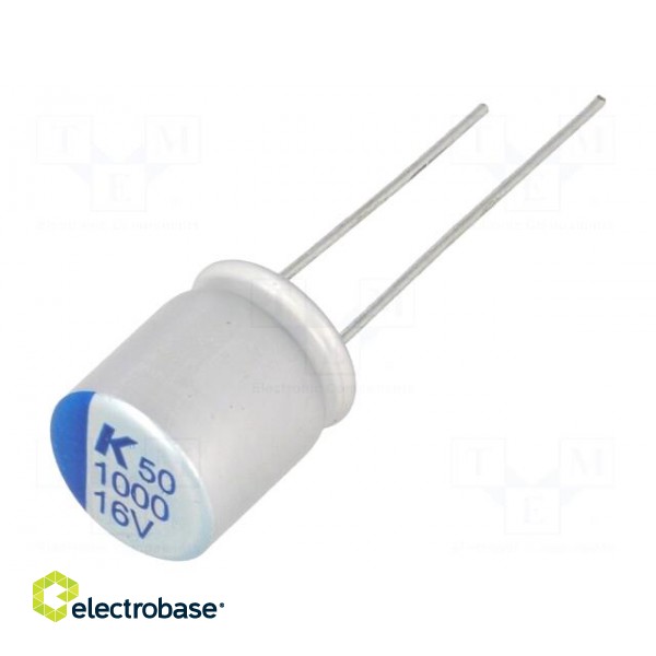 Capacitor: polymer | low ESR | 1000uF | 16VDC | ESR: 13mΩ | THT | ±20%