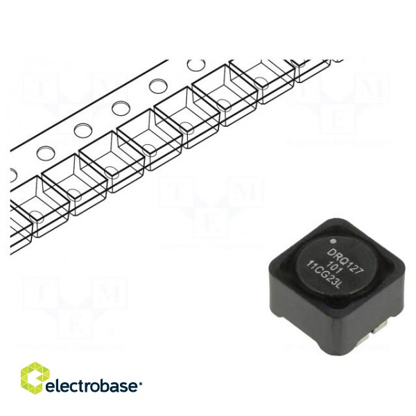 Inductor: wire | SMD | 100uH | Ioper: 1.96A | 163mΩ | ±20% | Isat: 3.64A