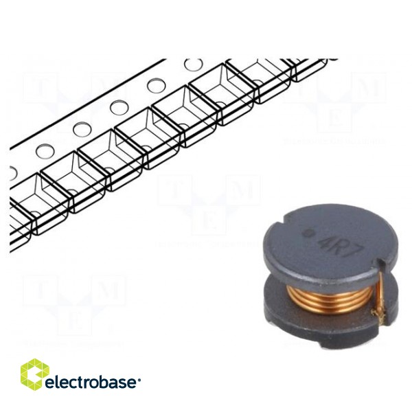Inductor: wire | SMD | 4.7uH | 3.7A | ±20% | Q: 31 | Ø: 8mm | H: 5mm | 30mΩ