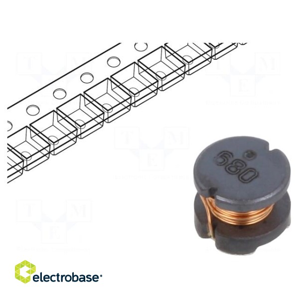 Inductor: wire | SMD | 68uH | 620mA | ±10% | Q: 22 | Ø: 5.8mm | H: 4.8mm | 520mΩ